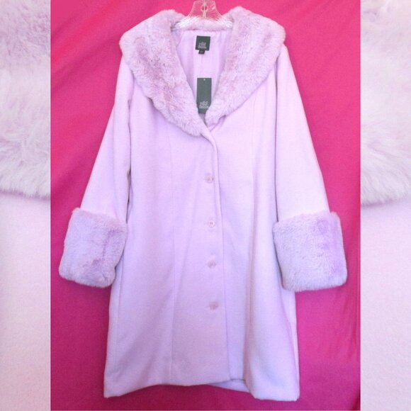 NWT NEW retro mod purple fur collar cuffs coat size medium - Picture 5 of 7